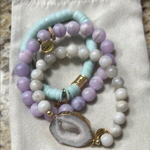 Kinsley Armelle Purple and Green Beaded Bracelet Set